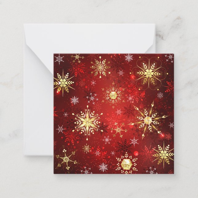 Christmas Golden Snowflakes on Red Background Card (Front)