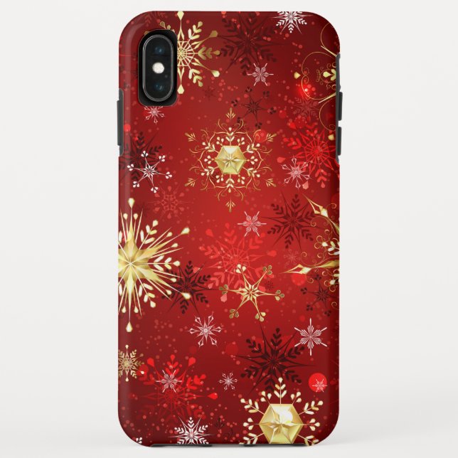 Christmas Golden Snowflakes on Red Background Case-Mate iPhone Case (Back)