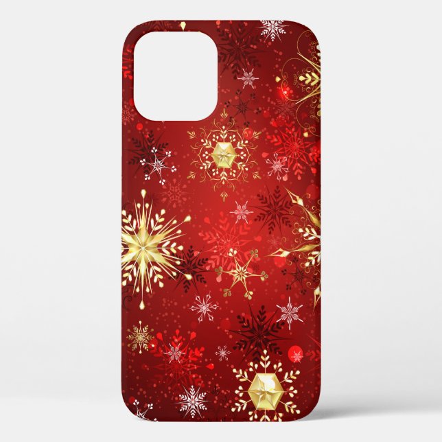 Christmas Golden Snowflakes on Red Background Case-Mate iPhone Case (Back)