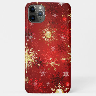 Christmas Golden Snowflakes on Red Background iPhone 11 Pro Max Case