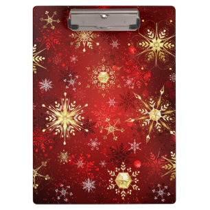 Christmas Golden Snowflakes on Red Background Clipboard