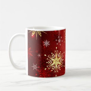Christmas Golden Snowflakes on Red Background Coffee Mug