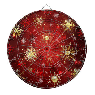 Christmas Golden Snowflakes on Red Background Dartboard
