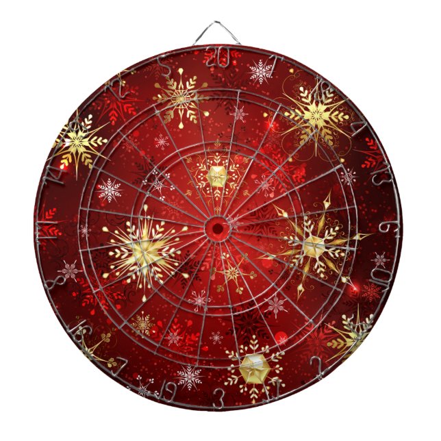 Christmas Golden Snowflakes on Red Background Dartboard (Front)