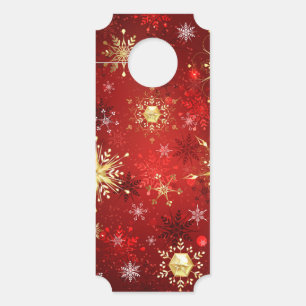 Christmas Golden Snowflakes on Red Background Door Hanger