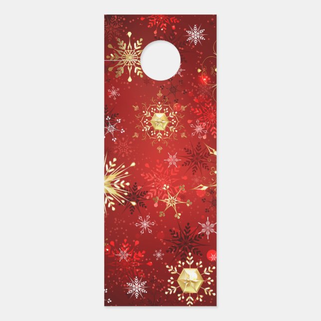 Christmas Golden Snowflakes on Red Background Door Hanger (Front)