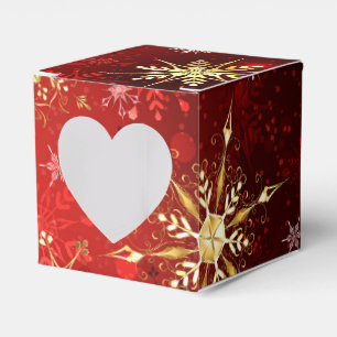 Christmas Golden Snowflakes on Red Background Favor Box