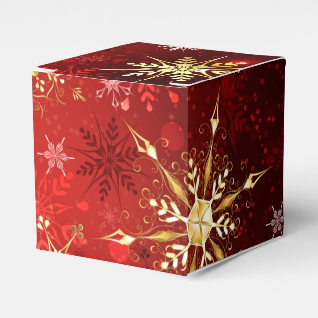 Christmas Golden Snowflakes on Red Background Favor Box (Front Side)
