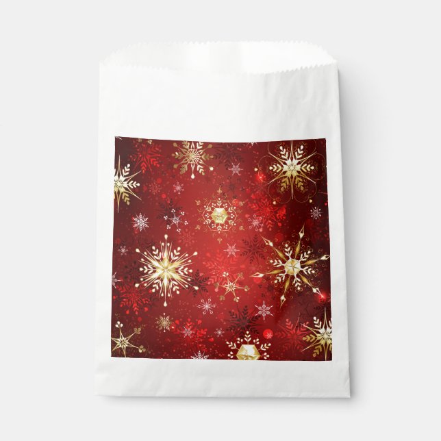 Christmas Golden Snowflakes on Red Background Favour Bag (Front)