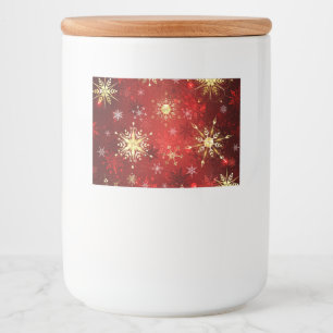 Christmas Golden Snowflakes on Red Background Food Label