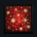 Christmas Golden Snowflakes on Red Background Gift Box<br><div class="desc">Red Christmas background with gold and white jewellery snowflakes. Golden snowflakes.</div>