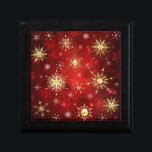 Christmas Golden Snowflakes on Red Background Gift Box<br><div class="desc">Red Christmas background with gold and white jewellery snowflakes. Golden snowflakes.</div>