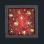 Christmas Golden Snowflakes on Red Background Gift Box<br><div class="desc">Red Christmas background with gold and white jewelry snowflakes. Golden snowflakes.</div>