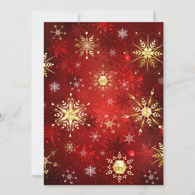 Christmas Golden Snowflakes on Red Background Invitation (Front)