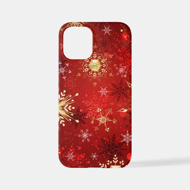 Christmas Golden Snowflakes on Red Background iPhone Case (Back)
