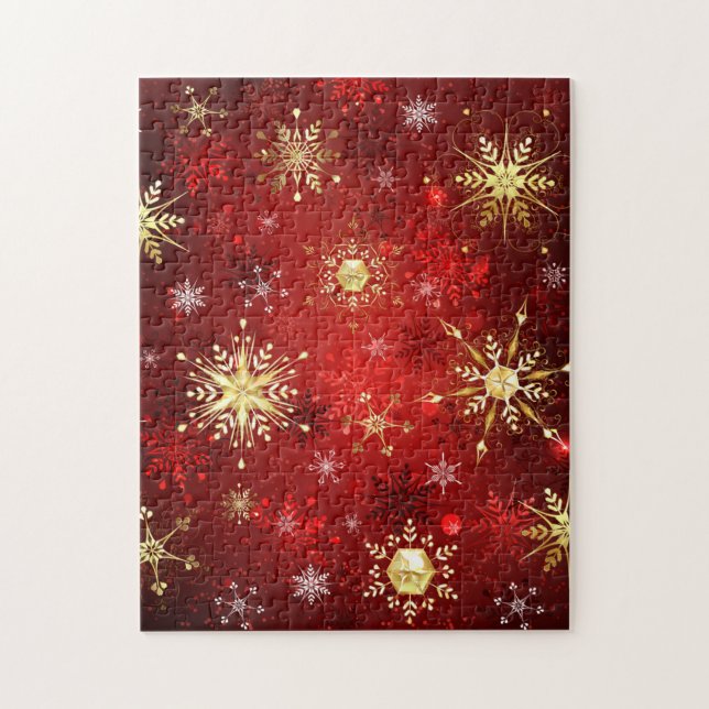 Christmas Golden Snowflakes on Red Background Jigsaw Puzzle (Vertical)