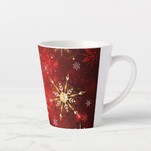 Christmas Golden Snowflakes on Red Background Latte Mug
