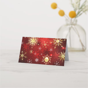 Christmas Golden Snowflakes on Red Background Loyalty Card