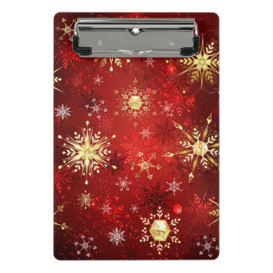 Christmas Golden Snowflakes on Red Background Mini Clipboard