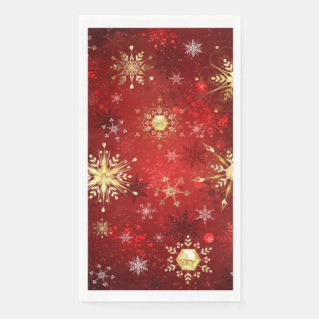 Christmas Golden Snowflakes on Red Background Napkin (Front)