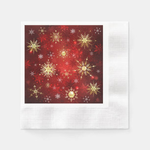 Christmas Golden Snowflakes on Red Background Napkin