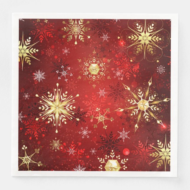 Christmas Golden Snowflakes on Red Background Napkin (Front)