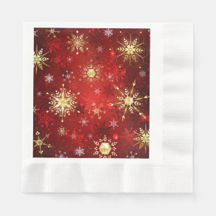 Christmas Golden Snowflakes on Red Background Napkin