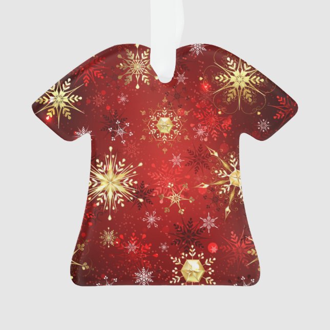 Christmas Golden Snowflakes on Red Background Ornament (Front)