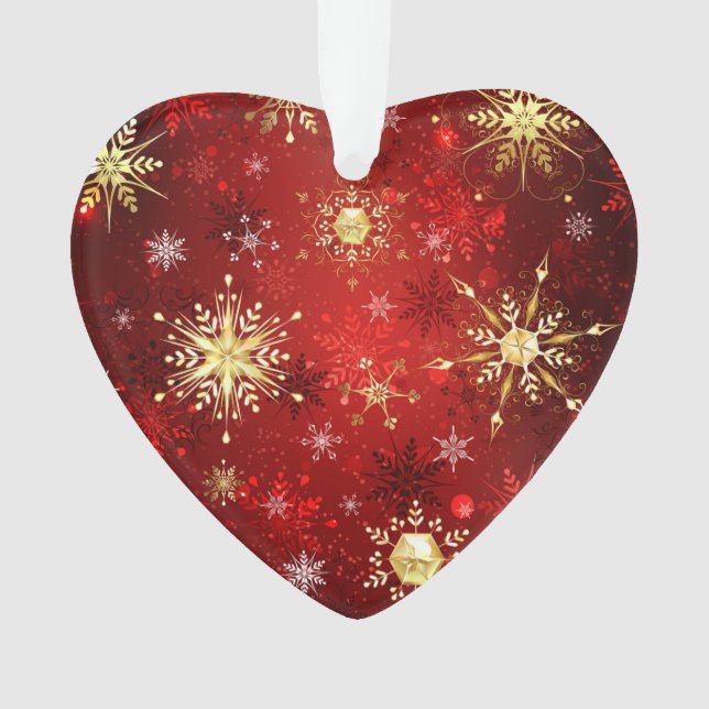 Christmas Golden Snowflakes on Red Background Ornament (Front)