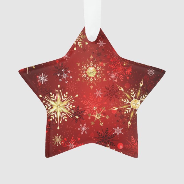Christmas Golden Snowflakes on Red Background Ornament (Front)