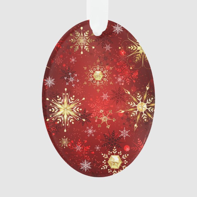 Christmas Golden Snowflakes on Red Background Ornament (Front)