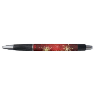 Christmas Golden Snowflakes on Red Background Pen