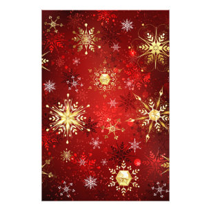 Christmas Golden Snowflakes on Red Background Photo Print