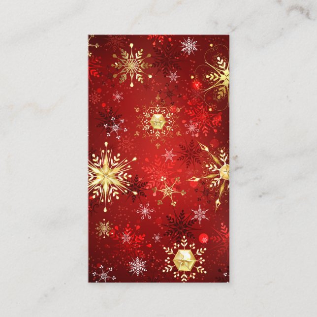 Christmas Golden Snowflakes on Red Background Place Card (Front)