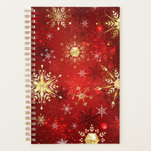 Christmas Golden Snowflakes on Red Background Planner