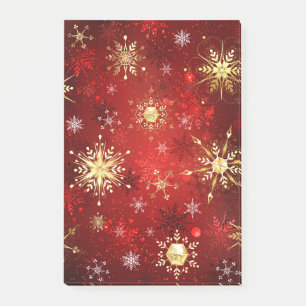 Christmas Golden Snowflakes on Red Background Post-it Notes