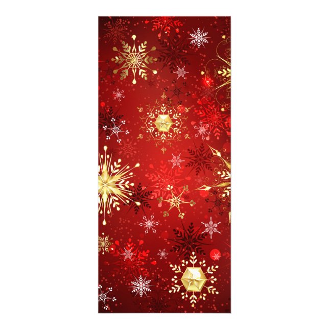 Christmas Golden Snowflakes on Red Background Rack Card (Front)