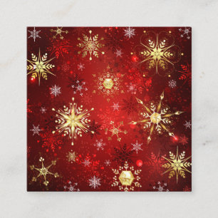 Christmas Golden Snowflakes on Red Background Referral Card
