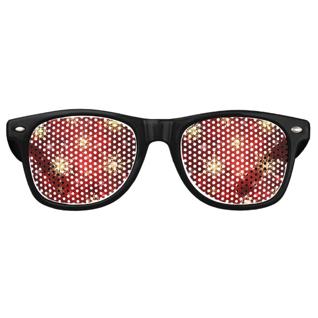 Christmas Golden Snowflakes on Red Background Retro Sunglasses (Front)
