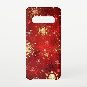 Christmas Golden Snowflakes on Red Background Samsung Galaxy Case