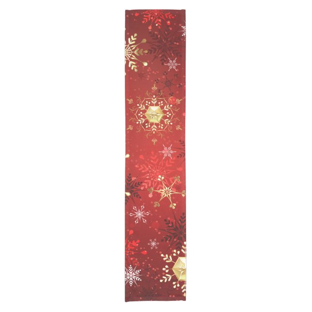 Christmas Golden Snowflakes on Red Background Short Table Runner (Front)