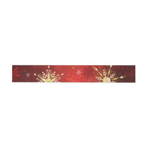 Christmas Golden Snowflakes on Red Background Wraparound Address Label