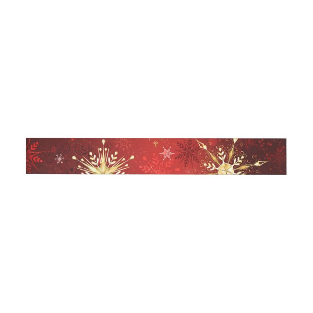 Christmas Golden Snowflakes on Red Background Wraparound Address Label (Individual)