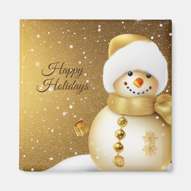 Christmas Golden Snowman Snowflakes Holidays Magnet (Front)