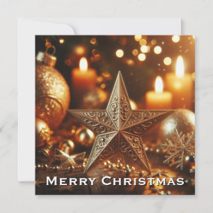 Christmas Golden Star In Shiny Night Holiday Card