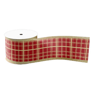 Christmas Golden Stripe & Festive Red Plaid Grosgrain Ribbon