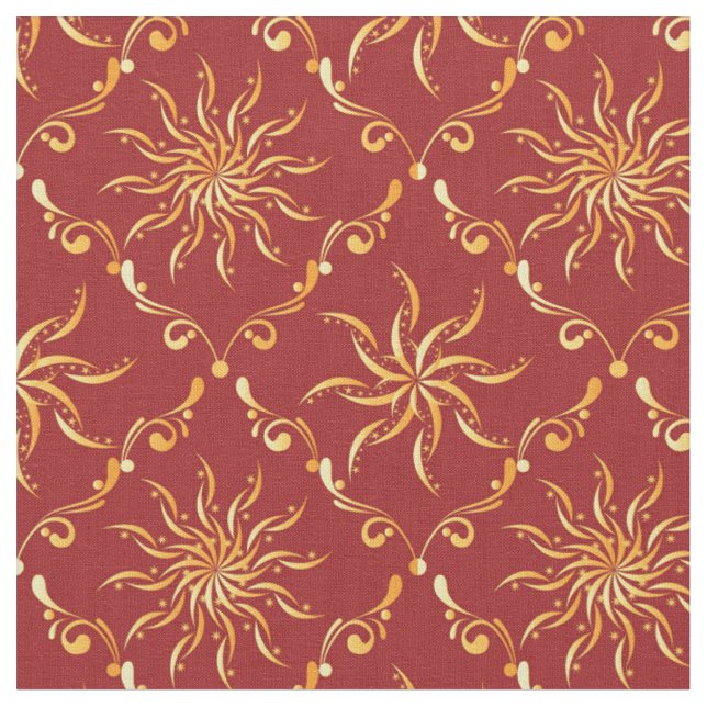 Christmas Golden Sun Pattern Fabric (Close Up)