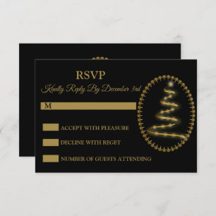 Christmas Golden Tree Black Holidays RSVP Card