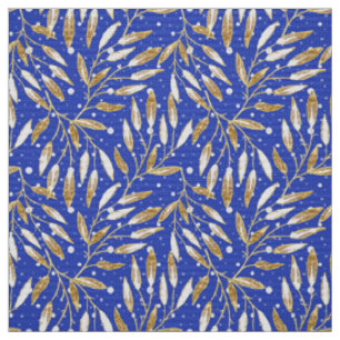 Christmas, Golden twigs, white, snowflakes, winter Fabric
