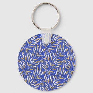 Christmas, Golden twigs, white, snowflakes, winter Keychain